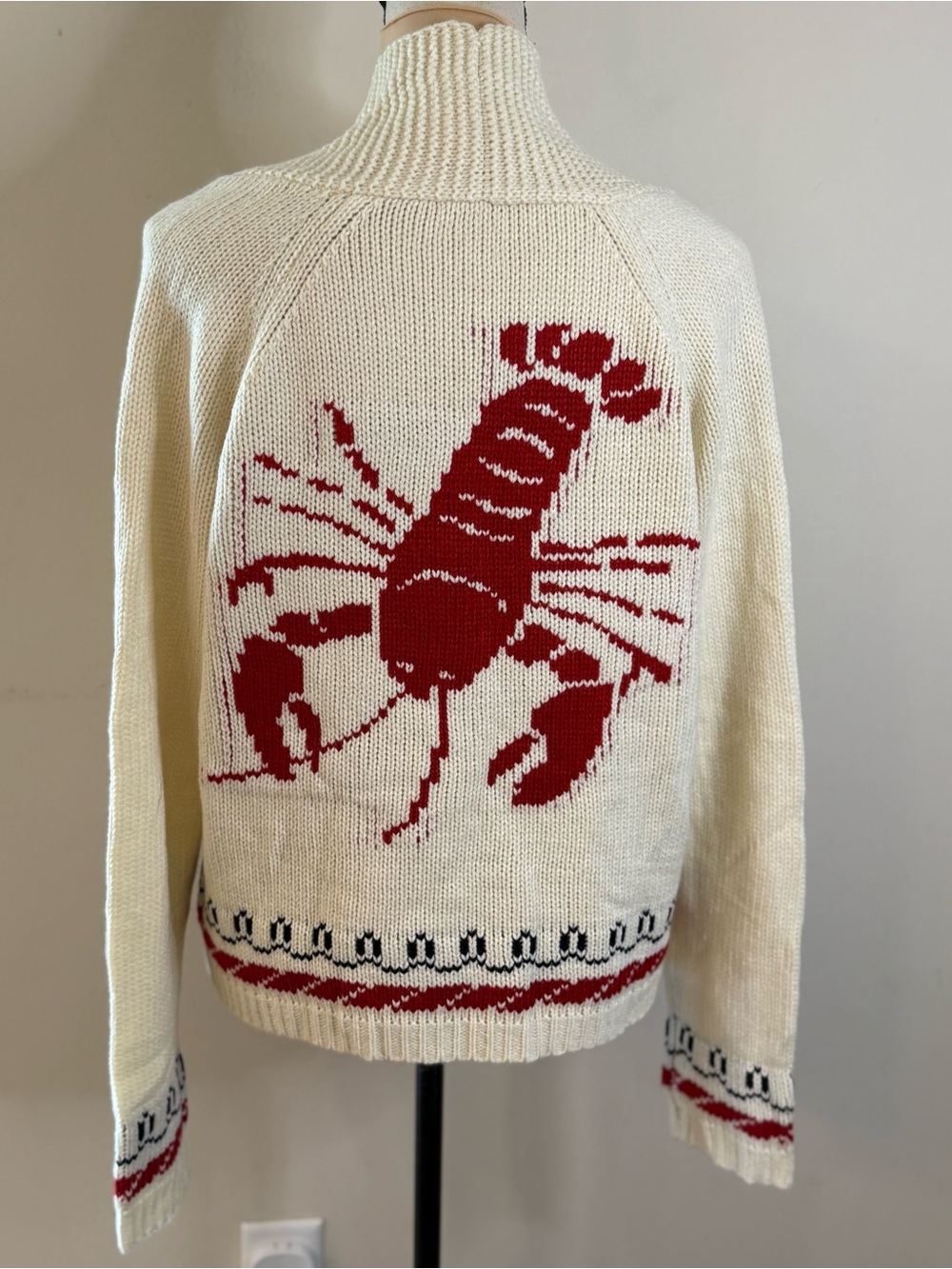 Lobster coastal knit button up cardigan nautical eclectic grandpa cozy warm XL